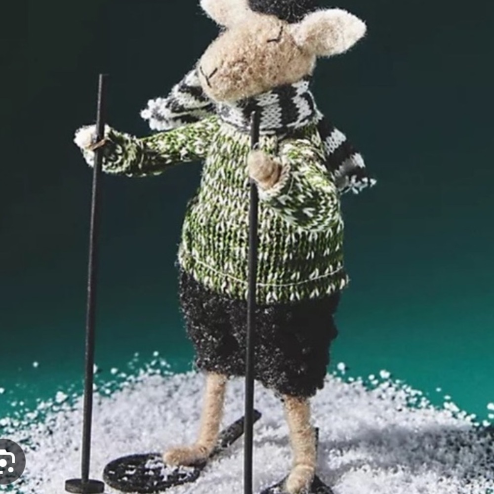 Anthropologie Skiing Sheep Christmas Tree Felt  Ornament beige sheep 1 piece